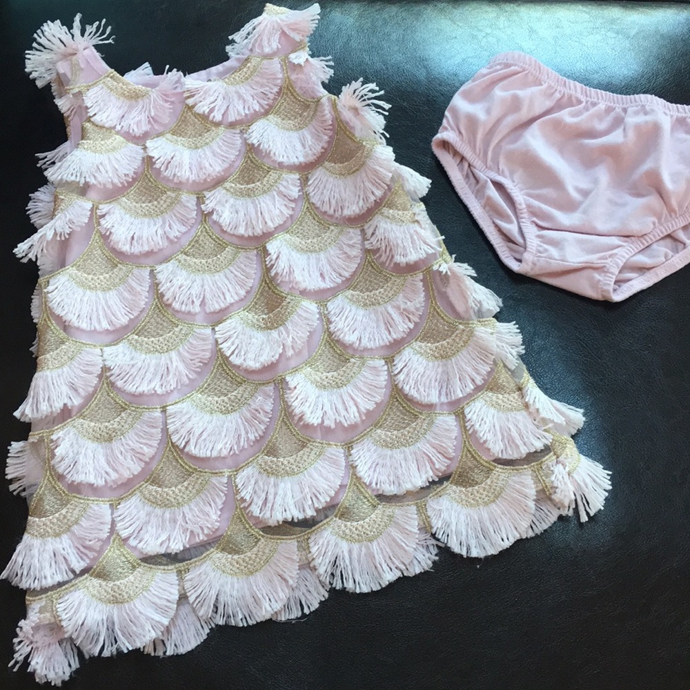 Pink & gold flapper style fringe dress baby girl